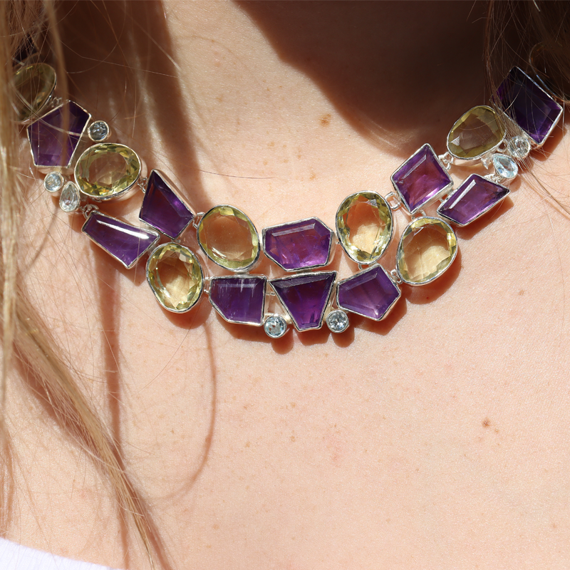 amethyst citrine blue topaz sterling silver gemstone necklace