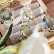 green amethyst oval silver gemstone ring