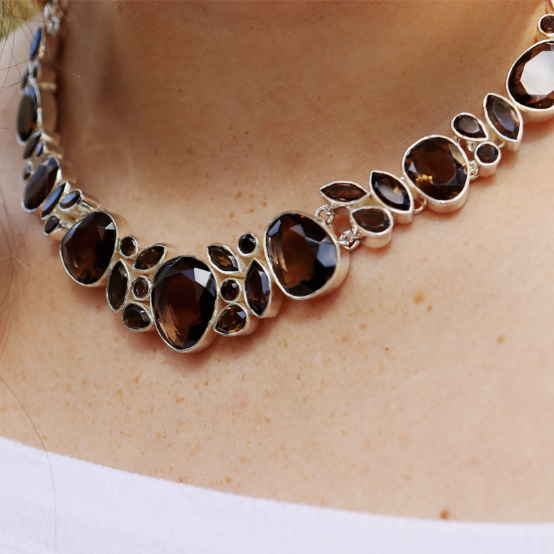 smoky quartz silver gemstone necklace