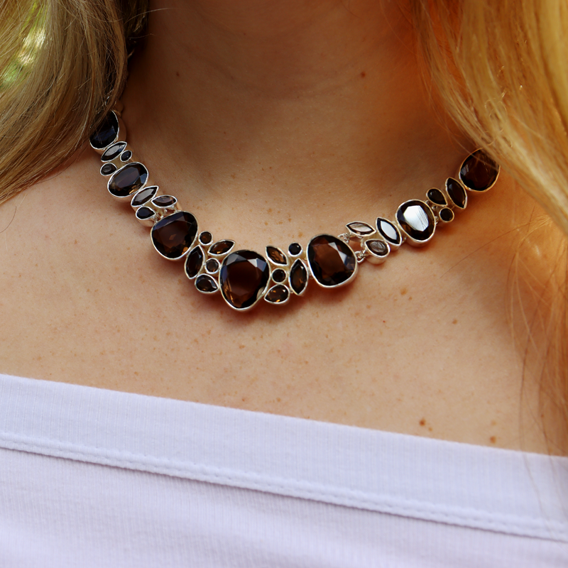 smoky quartz silver gemstone necklace