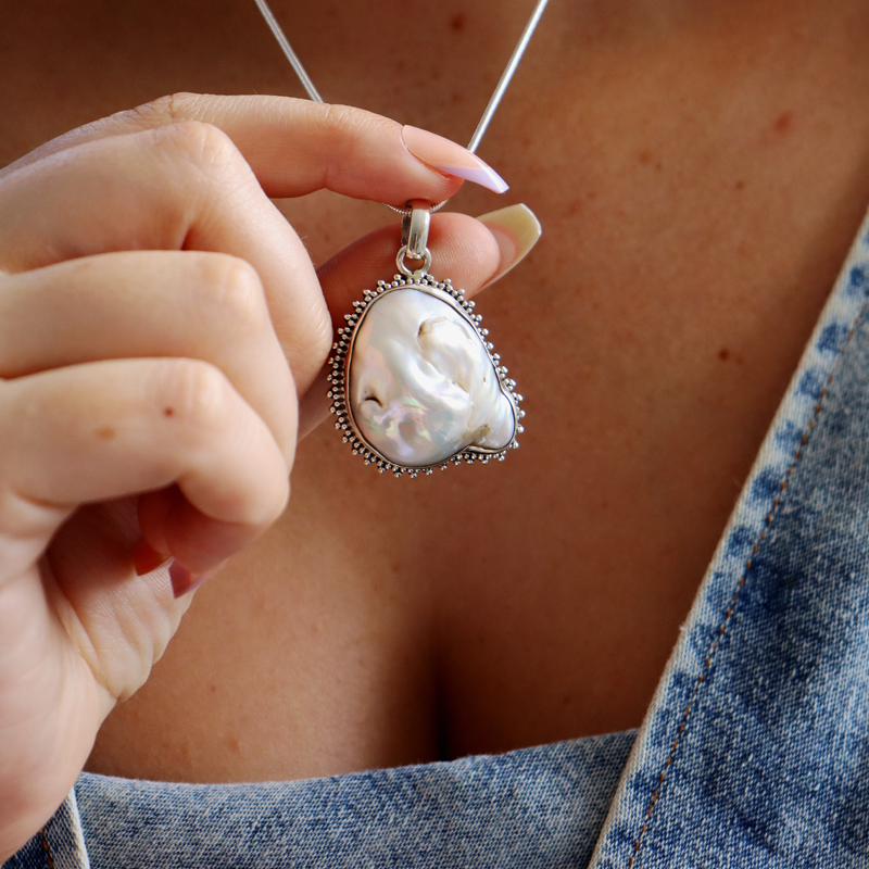 pearl sterling silver gemstone pendant