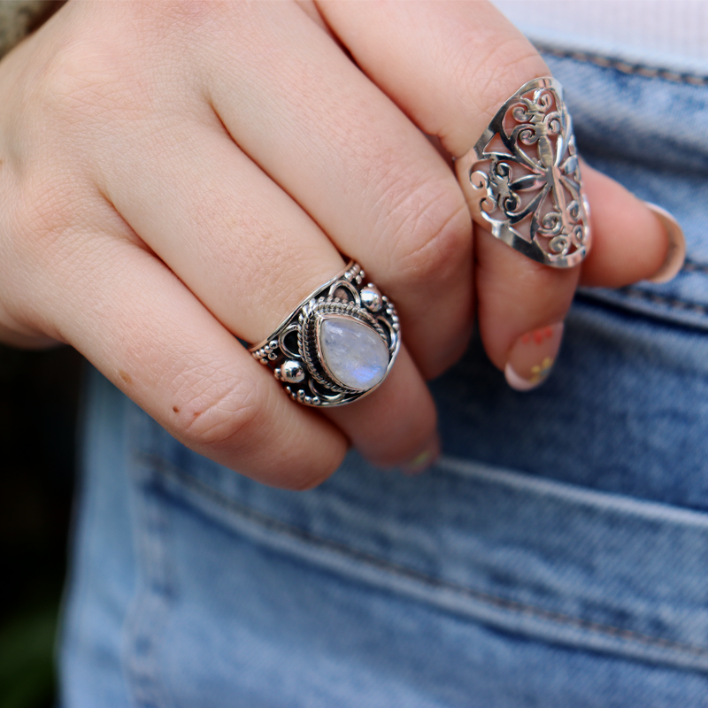 moonstone teardrop sterling silver gemstone ring