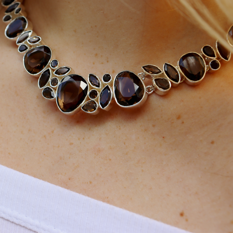 smoky quartz silver gemstone necklace