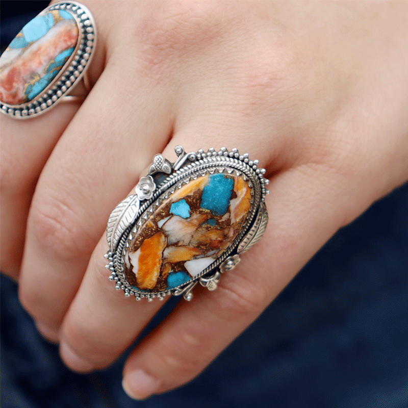 oyster turquoise sterling silver gemstone ring