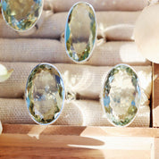 green amethyst oval silver gemstone ring