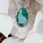 big malachite silver gemstone pendant