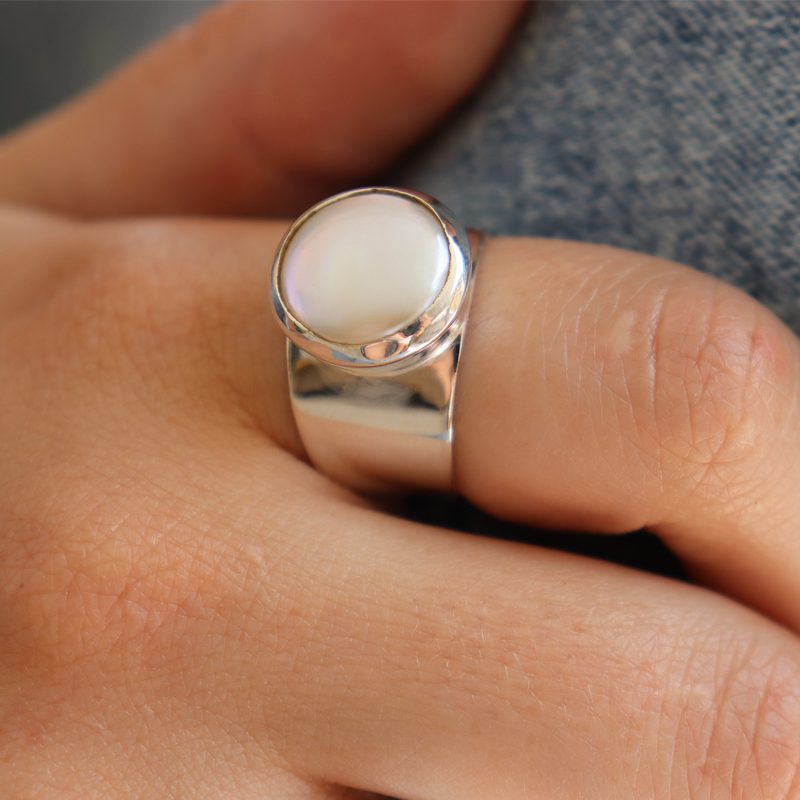 pearl sterling silver gemstone ring