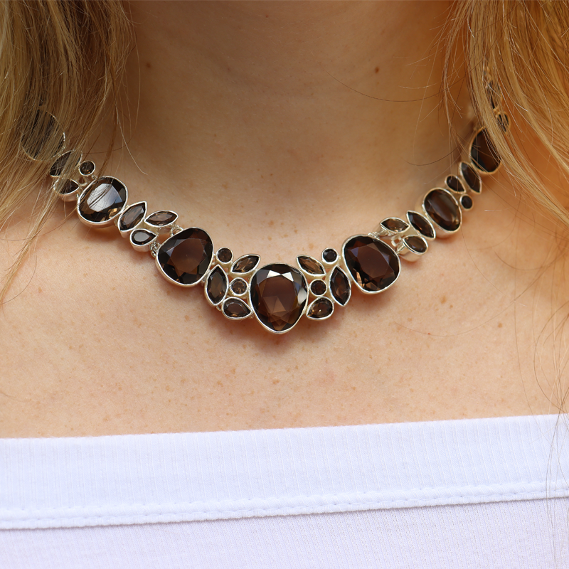 smoky quartz silver gemstone necklace