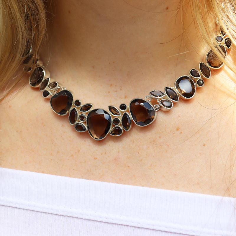 smoky quartz silver gemstone necklace