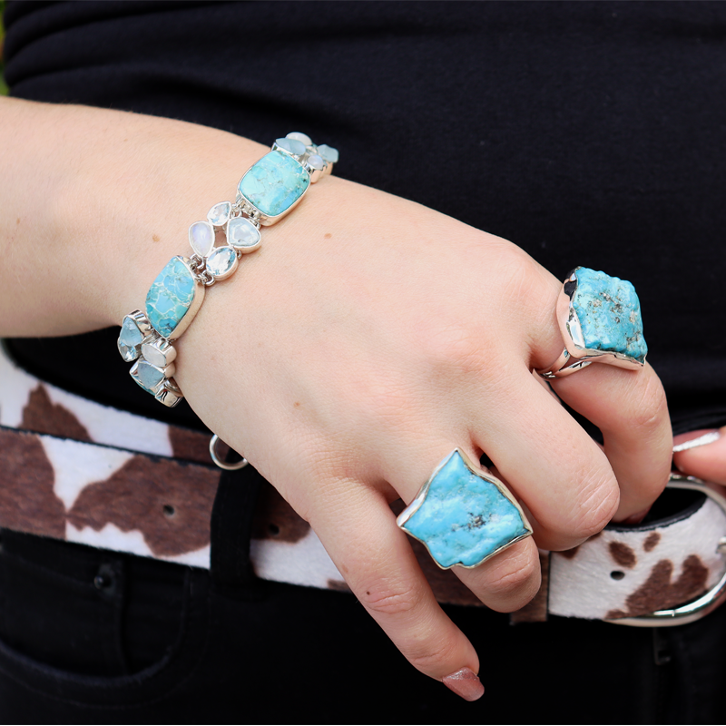 rough turquoise gemstone sterling silver ring