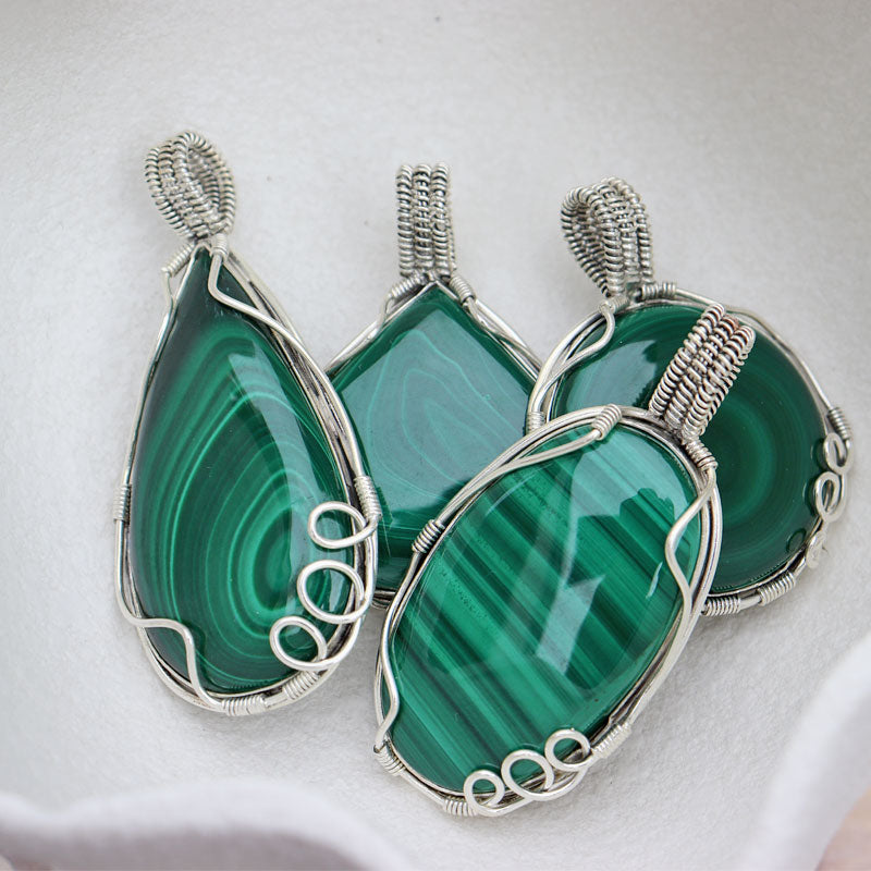 big malachite silver gemstone pendant