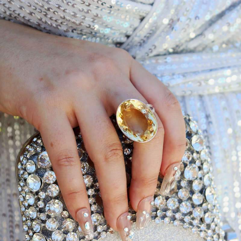 oval large citrine gemstone silver ring