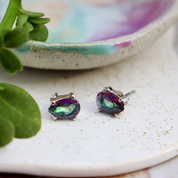 mystic topaz teardrop gemstone sterling silver earrings