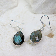 labradorite teardrop silver gemstone earrings