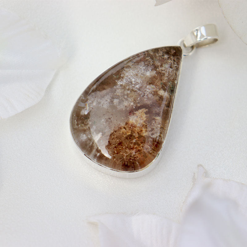 teardrop garden quartz silver gemstone pendant
