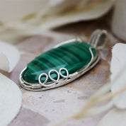 big malachite silver gemstone pendant