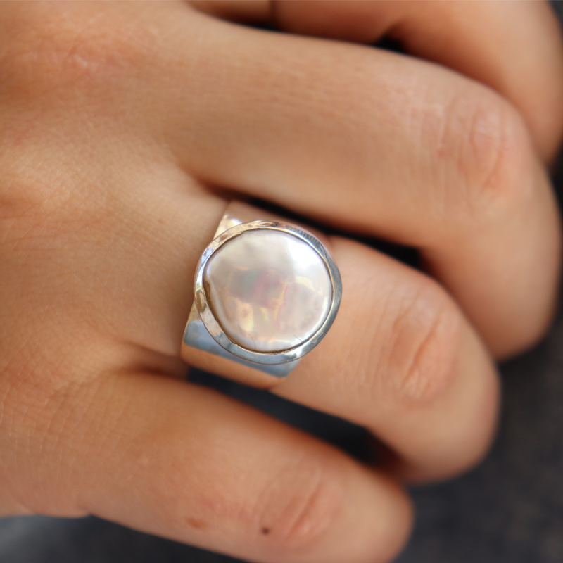 pearl sterling silver gemstone ring