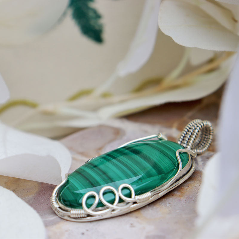 Malachite Oval Large Silver Pendant