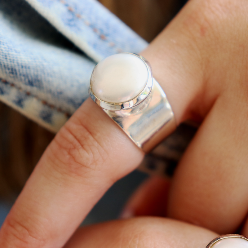 pearl sterling silver gemstone ring