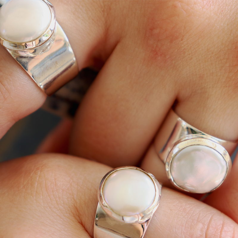 pearl sterling silver gemstone ring