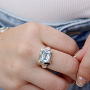 blue topaz emerald cut sterling silver gemstone ring