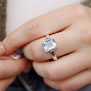 blue topaz emerald cut sterling silver gemstone ring