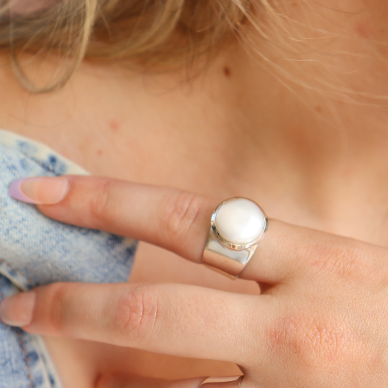 pearl sterling silver gemstone ring