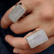 emerald cut moonstone sterling silver ring
