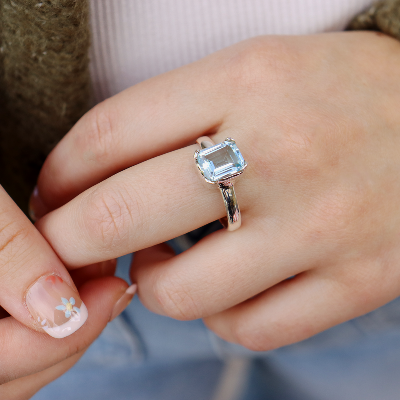 blue topaz emerald cut sterling silver gemstone ring