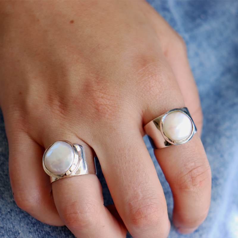 pearl sterling silver gemstone ring