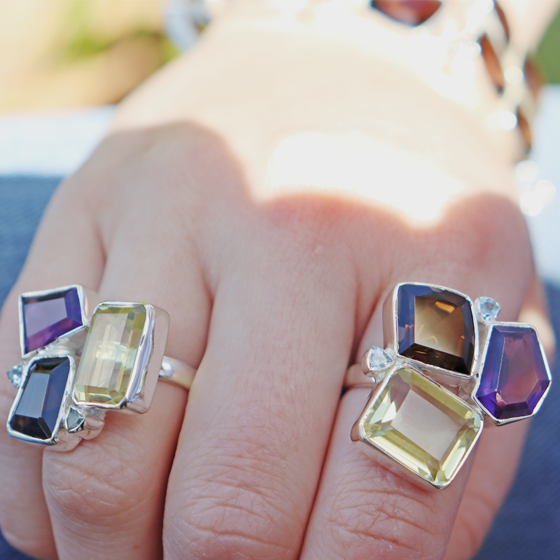 amethyst citrine smoky quartz blue topaz sterling silver gemstone ring