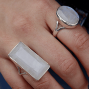 emerald cut moonstone sterling silver ring