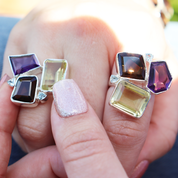 amethyst citrine smoky quartz blue topaz sterling silver gemstone ring