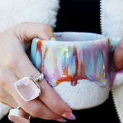 square rose quartz silver gemstone ring