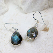 labradorite teardrop silver gemstone earrings