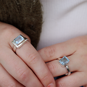 blue topaz emerald cut sterling silver gemstone ring