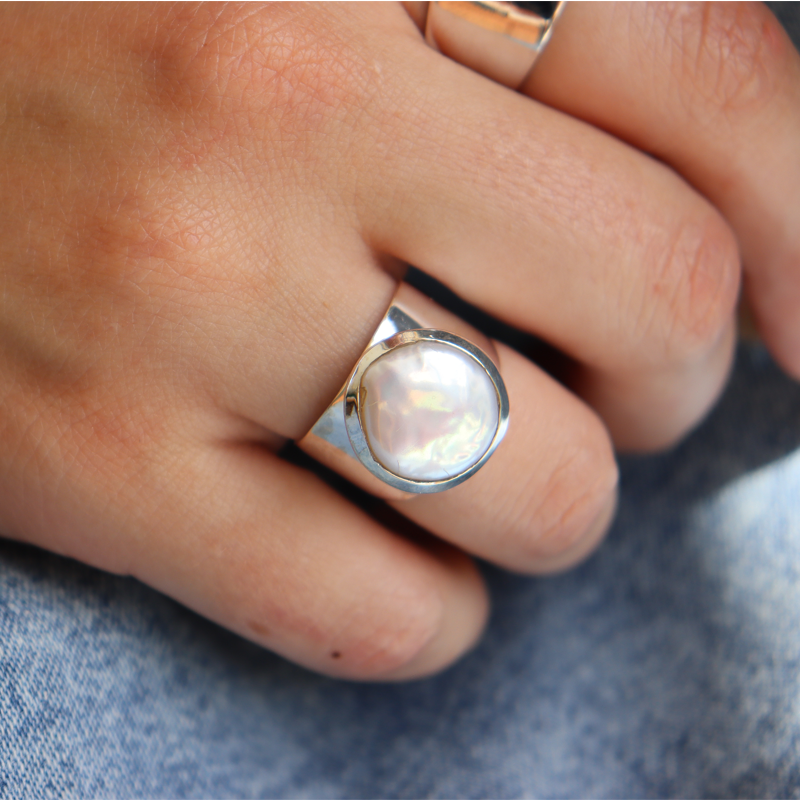 pearl sterling silver gemstone ring