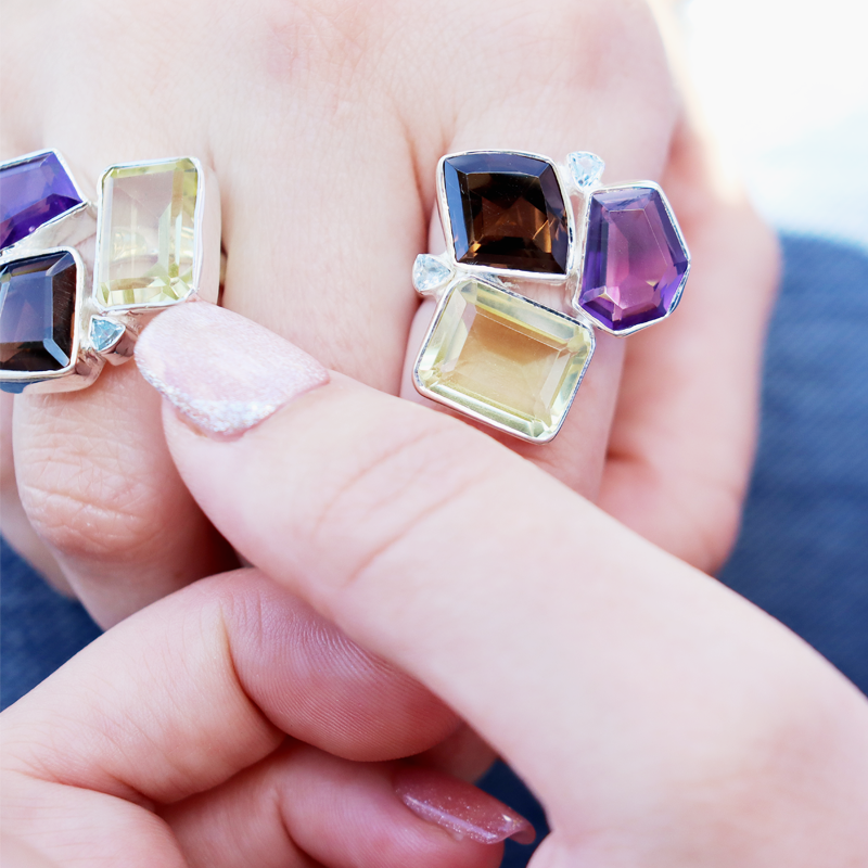 amethyst citrine smoky quartz blue topaz sterling silver gemstone ring