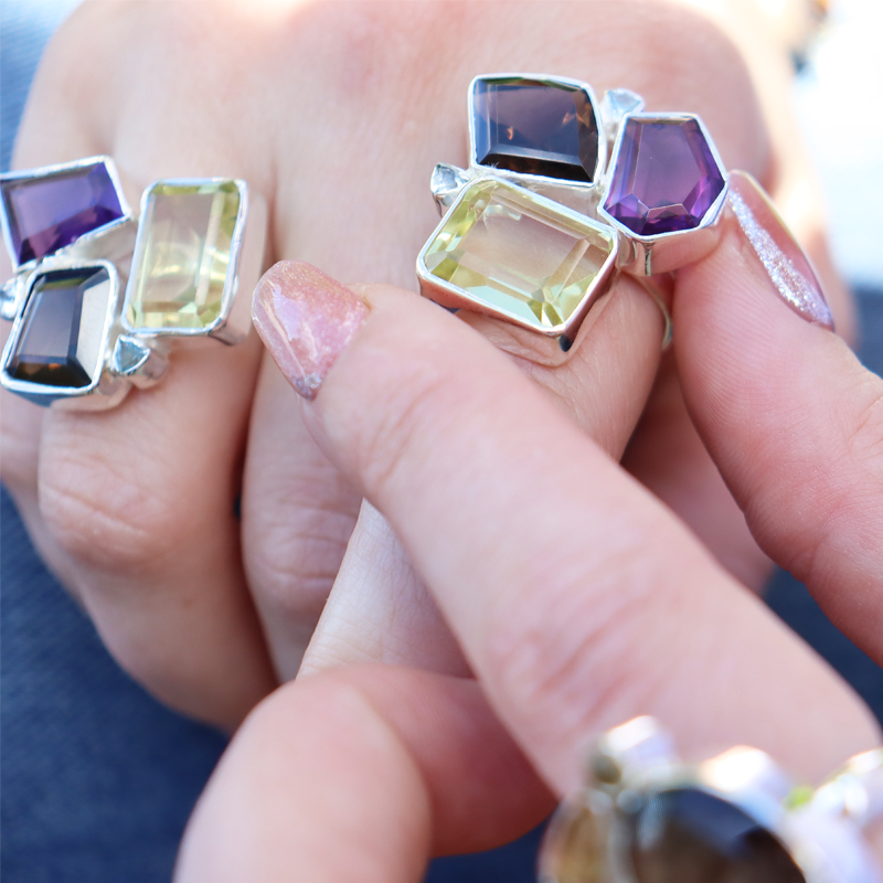 amethyst citrine smoky quartz blue topaz sterling silver gemstone ring