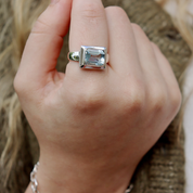 blue topaz emerald cut sterling silver gemstone ring