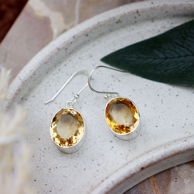 citrine silver gemstone earrings