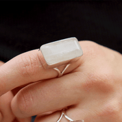 emerald cut moonstone sterling silver ring