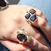 smoky quartz citrine pearl labradorite sterling silver gemstone ring
