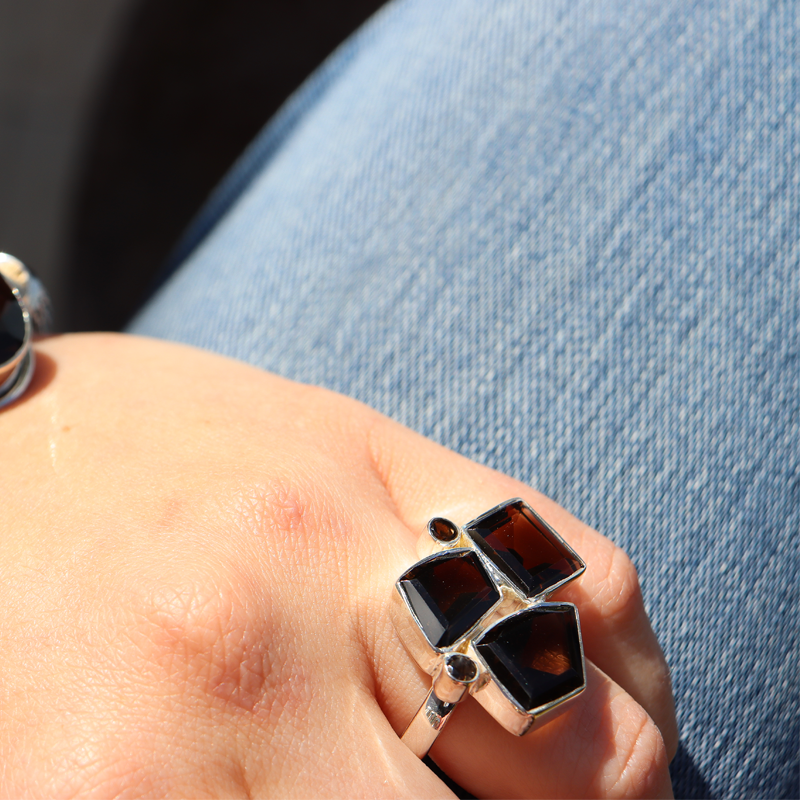 smoky quartz sterling silver gemstone ring