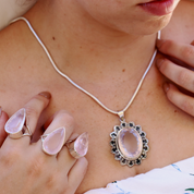 rose quartz oval sterling silver gemstone pendant