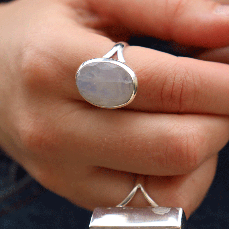 oval moonstone sterling silver gemstone ring