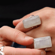 emerald cut moonstone sterling silver ring
