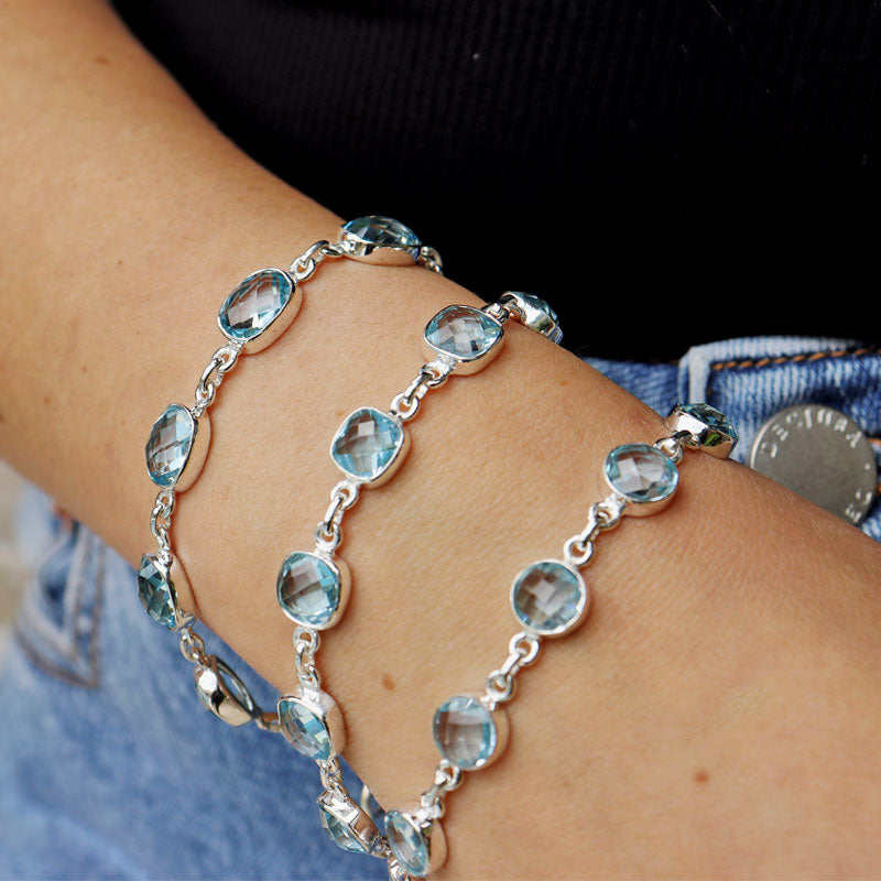blue topaz silver gemstone bracelet