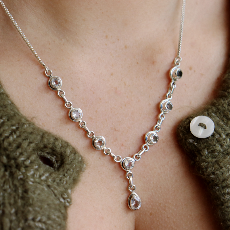 clear quartz sterling silver gemstone necklace