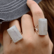 emerald cut moonstone sterling silver ring